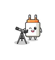 power adapter astronomer mascot with a modern telescope vector