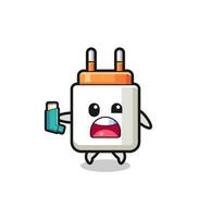 power adapter mascot having asthma while holding the inhaler vector