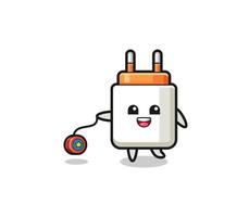 cartoon of cute power adapter playing a yoyo vector