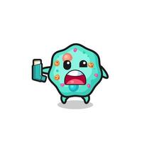 amoeba mascot having asthma while holding the inhaler vector