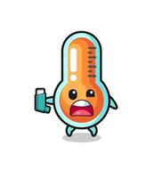 thermometer mascot having asthma while holding the inhaler vector