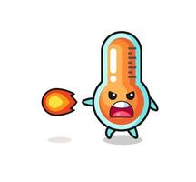 cute thermometer mascot is shooting fire power vector