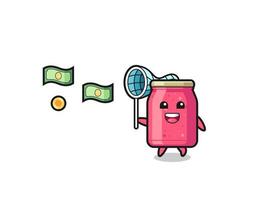 illustration of the strawberry jam catching flying money vector