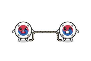 cute south korea flag character is playing tug of war game vector