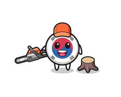 south korea flag lumberjack character holding a chainsaw vector