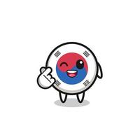 south korea flag character doing Korean finger heart vector