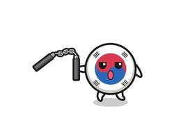 cartoon of south korea flag using nunchaku vector