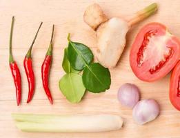 Ingredients for Thai soup Tom Yum Goong Thai cuisine photo