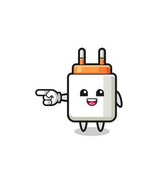 power adapter cartoon with pointing left gesture vector