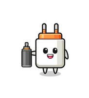 the cute power adapter as a graffiti bomber vector