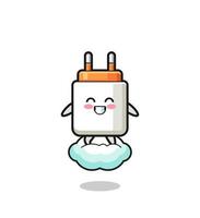 cute power adapter illustration riding a floating cloud vector