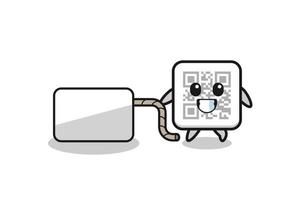 qr code cartoon is pulling a banner vector