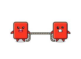 cute red card character is playing tug of war game vector