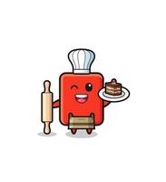 tarjeta roja como mascota del chef de pastelería mantenga el rodillo vector