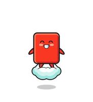 linda ilustración de tarjeta roja montando una nube flotante vector