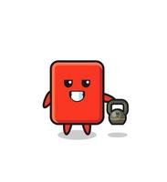 red card mascot lifting kettlebell in the gym vector