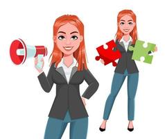 Beautiful business woman, set of two poses vector