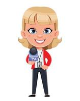 Funny lady reporter holding microphone vector