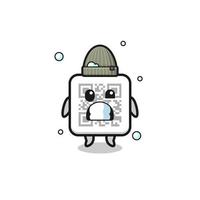 cute cartoon qr code with shivering expression vector