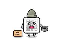 cute qr code beggar cartoon character vector