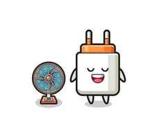 cute power adapter is standing in front of the fan vector