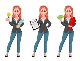 Beautiful business woman, set of three poses vector