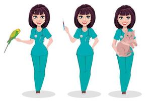 Veterinarian woman, set of three poses vector