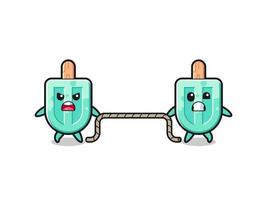 cute popsicles character is playing tug of war game vector