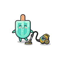 cute popsicles holding vacuum cleaner illustration vector