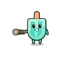 popsicles mascot holding flashlight vector