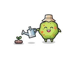 cute puke is watering plant seeds vector