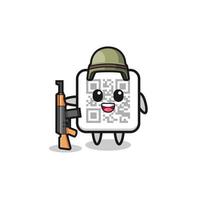 cute qr code mascot as a soldier vector