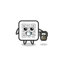 qr code mascot lifting kettlebell in the gym vector