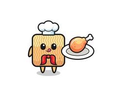 raw instant noodle fried chicken chef cartoon character vector