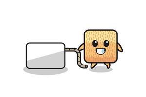 raw instant noodle cartoon is pulling a banner vector