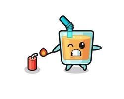 orange juice mascot illustration playing firecracker vector