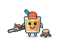 orange juice lumberjack character holding a chainsaw vector