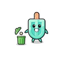 illustration of the popsicles throwing garbage in the trash can vector