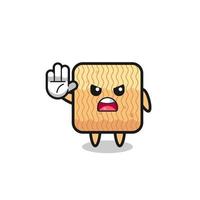 raw instant noodle character doing stop gesture vector