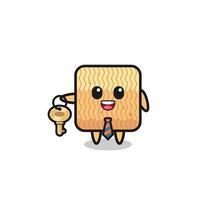 cute raw instant noodle as a real estate agent mascot vector