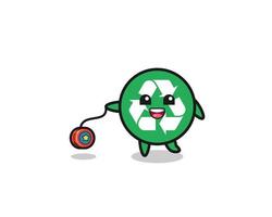 cartoon of cute recycling playing a yoyo vector