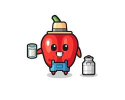 red bell pepper cartoon as the dairy farmer vector