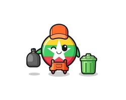 the mascot of cute myanmar flag as garbage collector vector