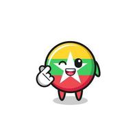 myanmar flag character doing Korean finger heart vector