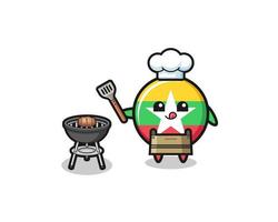 myanmar flag barbeque chef with a grill vector