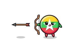 illustration of myanmar flag character doing archery vector