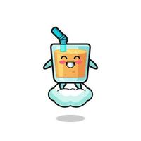 cute orange juice illustration riding a floating cloud vector