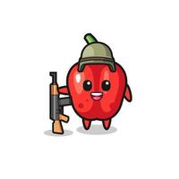 linda mascota de pimiento rojo como soldado vector