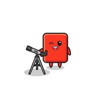 red card astronomer mascot with a modern telescope vector