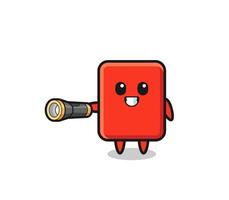 red card mascot holding flashlight vector